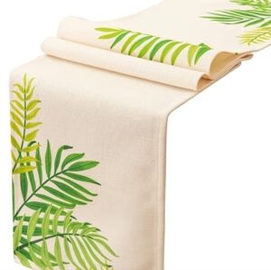 Tropical Leaf Table Runner - Cream and Green